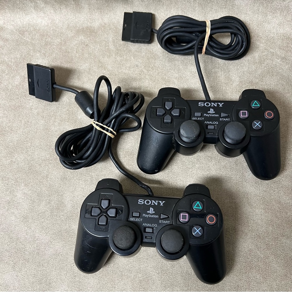Lot of (2) Sony Play Station 2 PS2 Playstation Controllers Dualshock Black